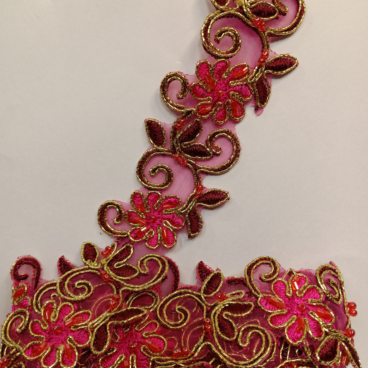 Beaded & Corded Lace Trimming Embroidered On 100% Polyester Fabric - Corded, Beaded & Embroidered Trimming, 1.5" Width (1 Yard)