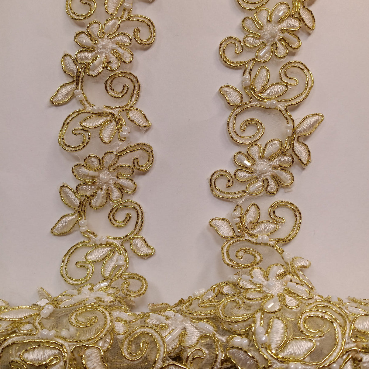 1 Yard Luxurious Beaded Corded Lace Trimming Embroidered Polyester Organza for Dresses 1.5 Inch Width