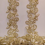 Beaded & Corded Lace Trimming Embroidered On 100% Polyester Fabric - Corded, Beaded & Embroidered Trimming, 1.5" Width (1 Yard)