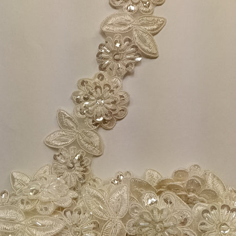 1 Yard 3D Floral Beaded & Corded Lace Trimming on 100% Polyester Organza 2? Wide