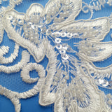 Beaded Corded Lace Medallion Applique Polyester Fabric - Gold, Ivory, White, 25" X 10.5" (1 Piece)