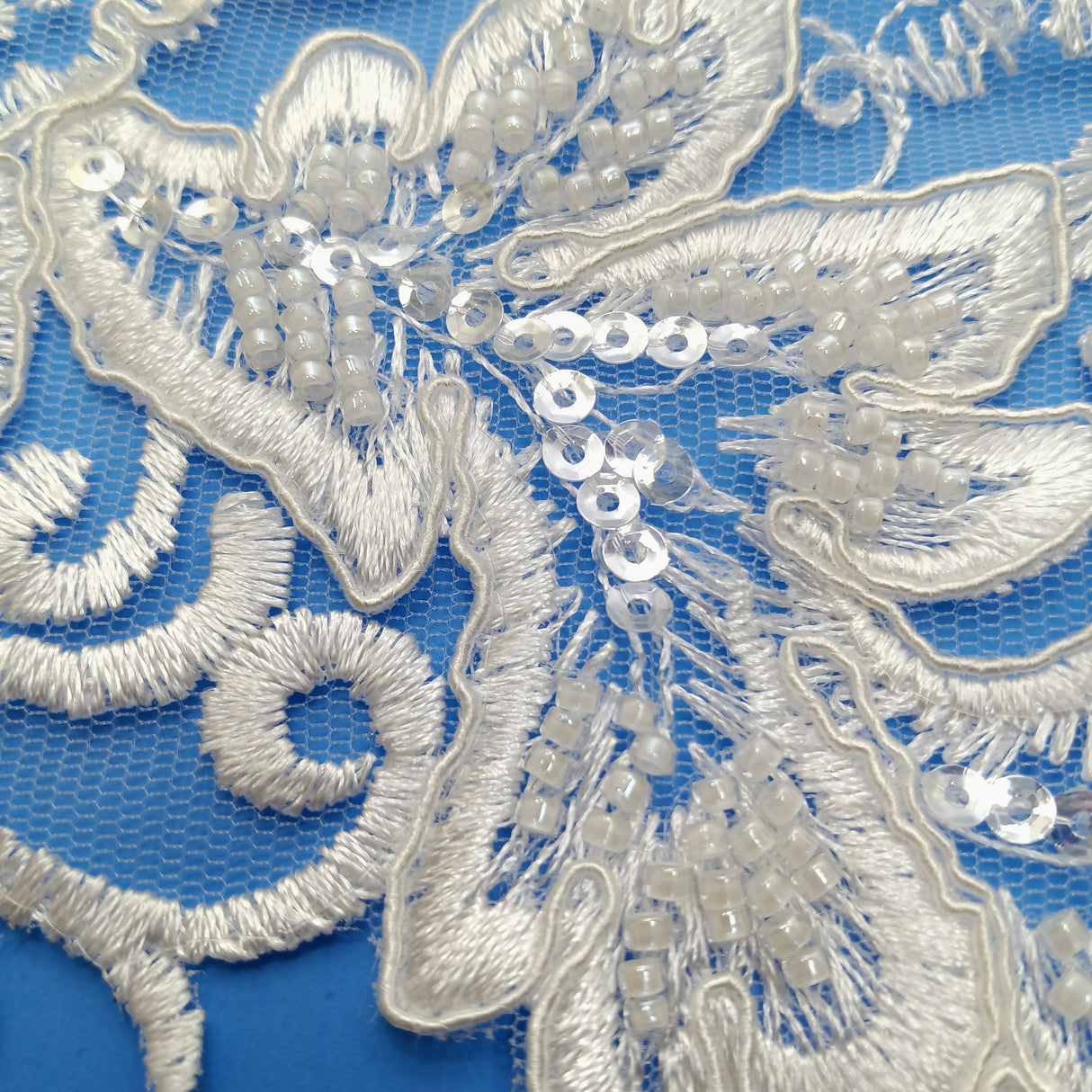 Beaded Corded Lace Medallion Applique 25" x 10.5"