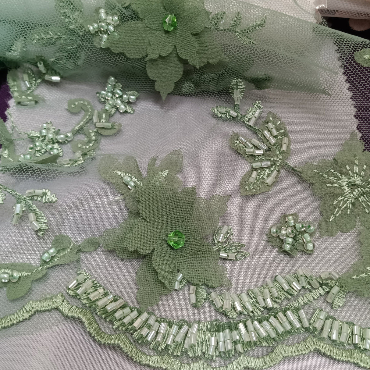 Beaded Floral Lace Trimming 21" Wide