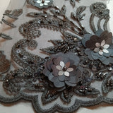 Beaded 3D Floral Lace Polyester Fabric - Black, Dusty Rose, Vanilla, 51" Width (1 Yard)