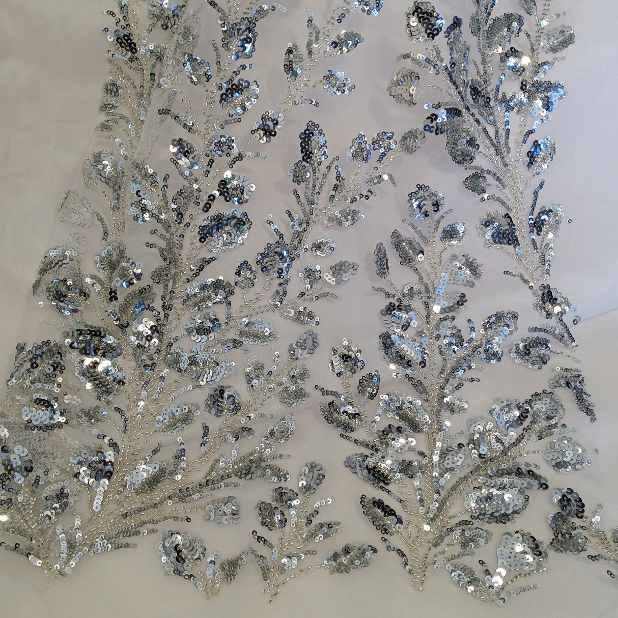 Beaded Sequined Lace Fabric on Polyester Net Mesh