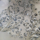 Beaded Sequined Lace Fabric on Polyester Net Mesh