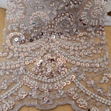1 Yard Beaded Lace Fabric Embroidered 100 Percent Polyester Net Mesh 50 inch Width