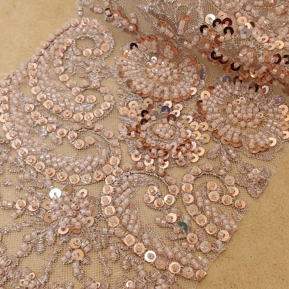 Beaded Lace Fabric on Polyester Net Mesh