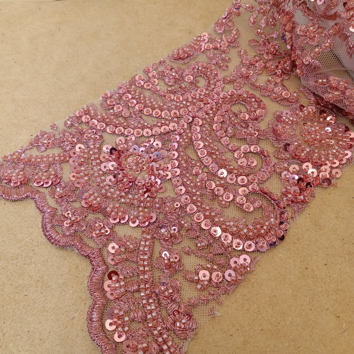 Beaded Lace Fabric on Polyester Net Mesh