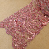 Beaded Lace Fabric on Polyester Net Mesh