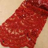 Beaded Lace Fabric on Polyester Net Mesh