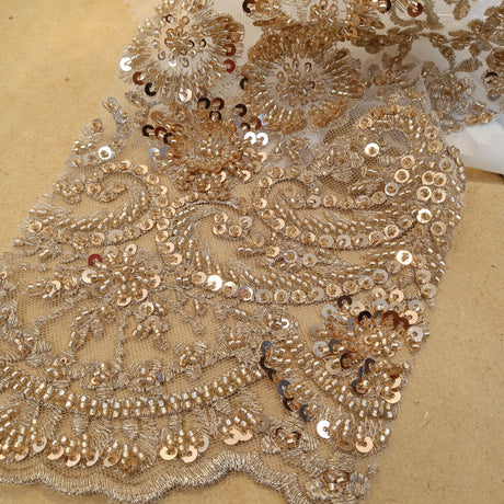 Beaded Lace Fabric on Polyester Net Mesh
