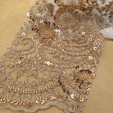Beaded Lace Fabric Embroidered On 100 Percent Polyester Net Mesh - Red, Champagne, Blush, Coral, Peach, 50" Width (1 Yard)