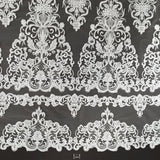 1 Yard Beaded and Corded Lace Fabric Embroidered on Polyester Net Mesh White and Ecru