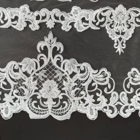 Beaded Corded Lace Fabric White Ivory