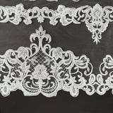 1 Yard Ivory Beaded and Corded Lace Fabric Embroidered on 100 Percent Polyester Net Mesh 51 Inch Width