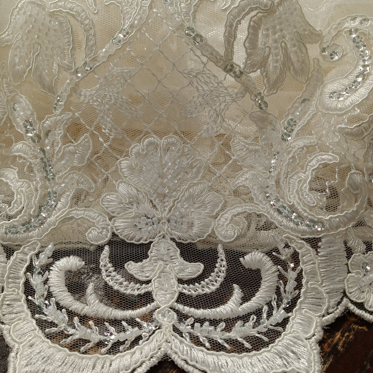 Beaded Corded Lace Fabric 51" Wide White Ivory
