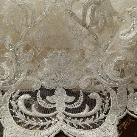 Beaded Corded Lace Fabric White Ivory