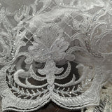 1 Yard Ivory Beaded and Corded Lace Fabric Embroidered on 100 Percent Polyester Net Mesh 51 Inch Width