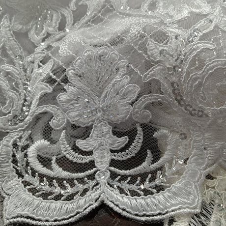 Beaded Corded Lace Fabric 51" Wide White Ivory