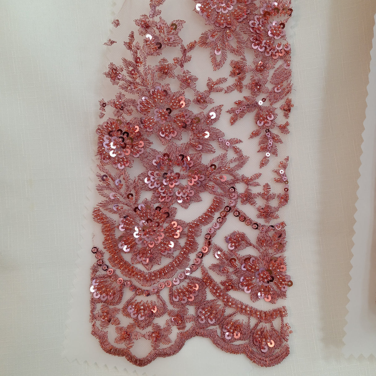 Beaded Embroidered Lace Mesh Coral