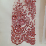 Beaded Embroidered Lace Mesh Coral