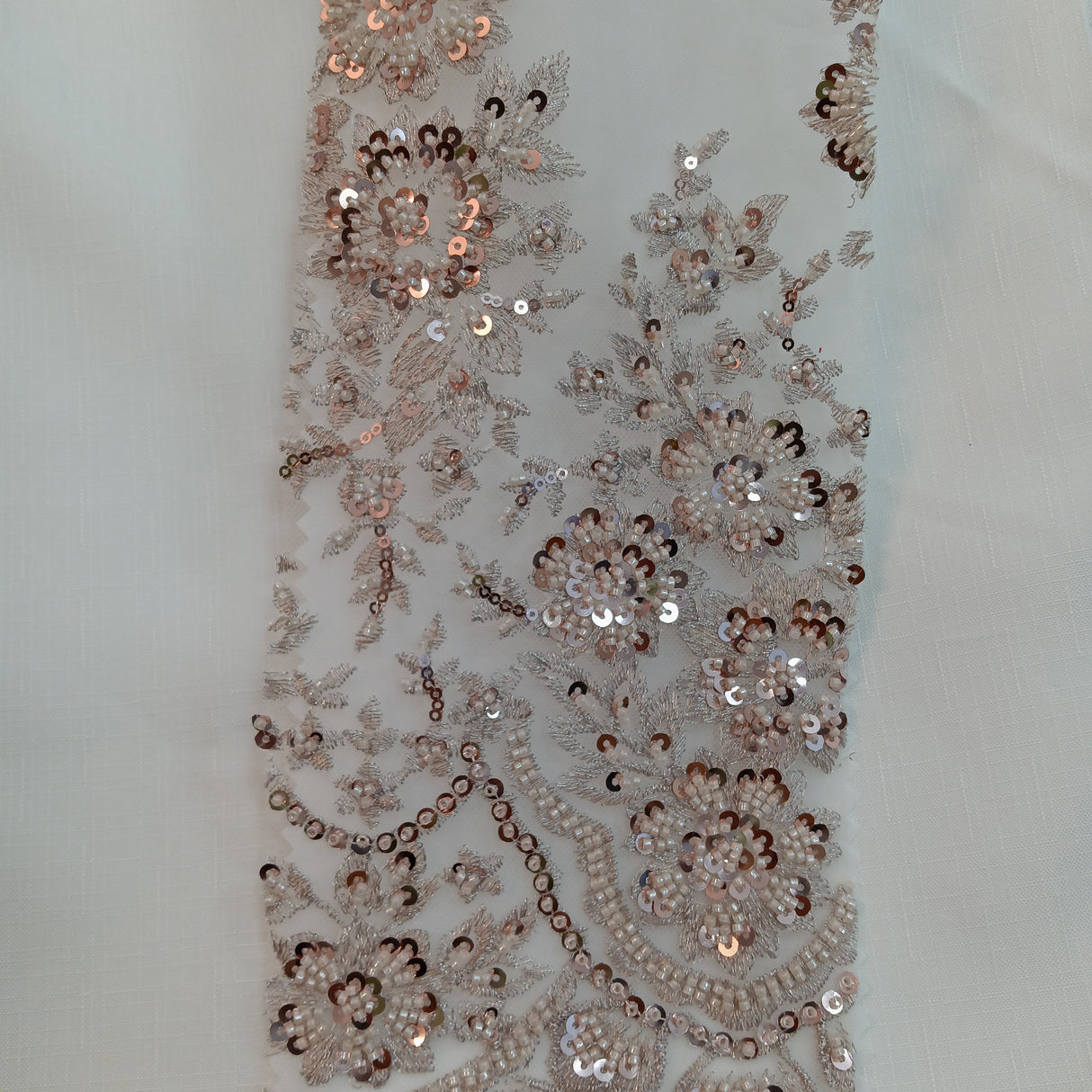 Beaded Embroidered Lace Mesh Coral