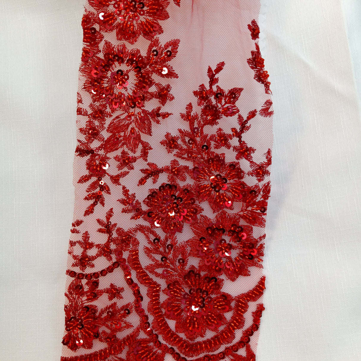 Beaded Embroidered Lace Mesh Coral