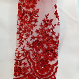 Beaded Embroidered Lace Mesh Coral
