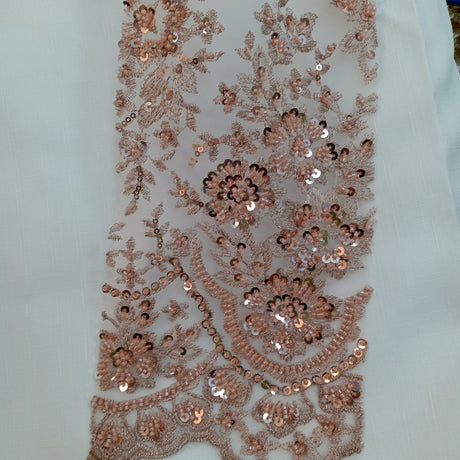 Beaded Embroidered Lace Mesh Coral