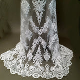 1 Yard Beaded & Corded Lace Fabric Embroidered on 100% Polyester Net Mesh