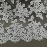 Beaded Corded Bridal Lace Fabric - Embroidered 100 Percent Polyester Net Mesh, 50" Wide (1 Yard)