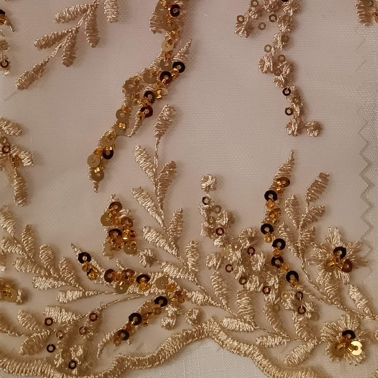 Beaded Lace Fabric on Polyester Net Mesh 50"