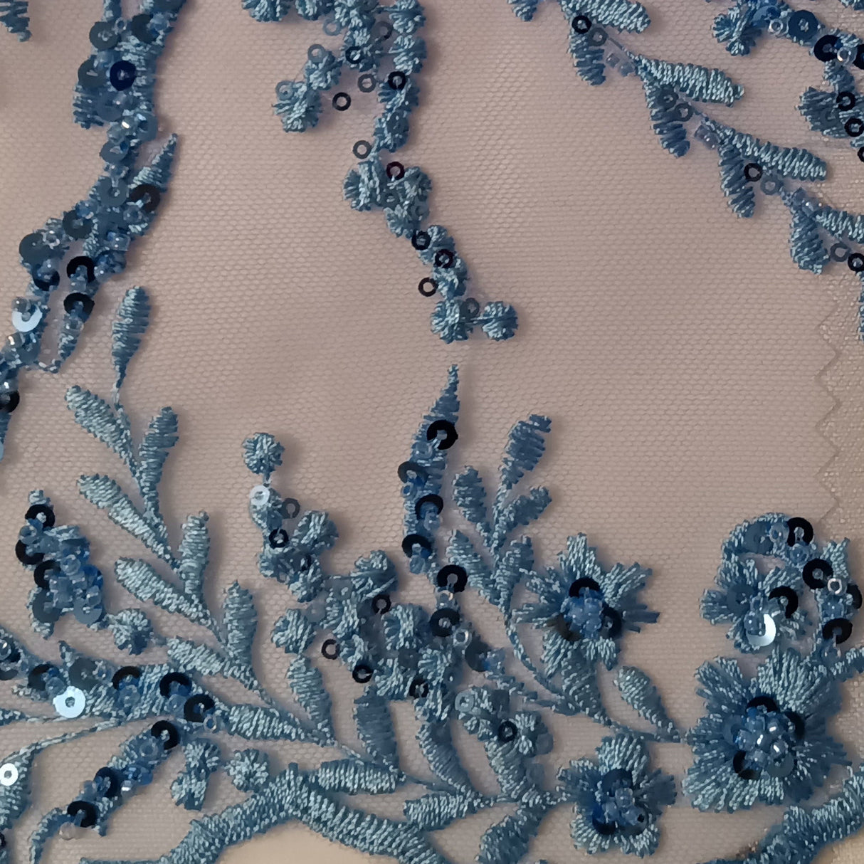 GD-132 Beaded Lace Fabric - Pink, Lt. Blue, 50" Width (1 Yard)