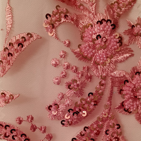 Beaded Embroidered Lace Fabric on Net Mesh