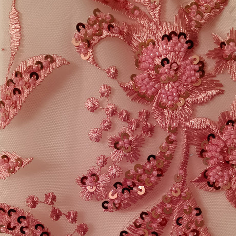 Beaded Lace Fabric on Polyester Net Mesh 50"