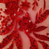 Beaded Embroidered Lace Fabric on Net Mesh