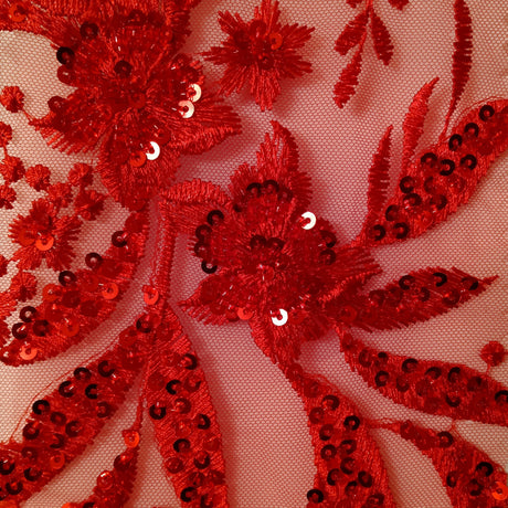 Beaded Lace Fabric on Polyester Net Mesh 50"