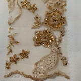 Beaded Embroidered Lace Fabric on Polyester Net Mesh