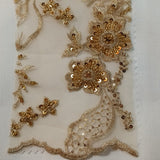 1 Yard Beaded Lace Fabric Embroidered on Polyester Net Mesh 50 inch Width