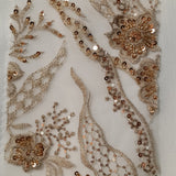 1 Yard Silver Beaded Lace Fabric Embroidered on Polyester Net Mesh for Couture Sewing 50 Inch Width