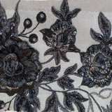 Beaded 3D Floral Lace Polyester Fabric - Embroidered Net Mesh, 50" Width, Purple, Gold, Royal, Red (1 Yard)