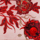 Beaded 3D Floral Lace Polyester Fabric - Embroidered Net Mesh, 50" Width, Purple, Gold, Royal, Red (1 Yard)