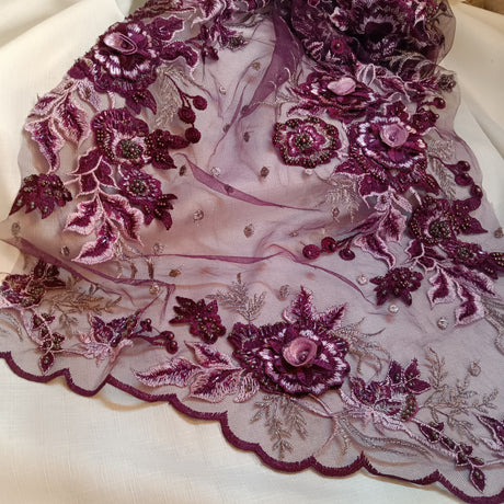 Beaded 3D Floral Lace Fabric
