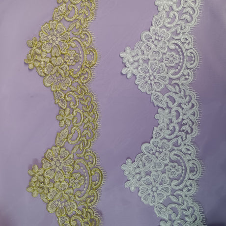 Corded Lace Trimming Embroidered 100% Polyester Net Mesh 6"