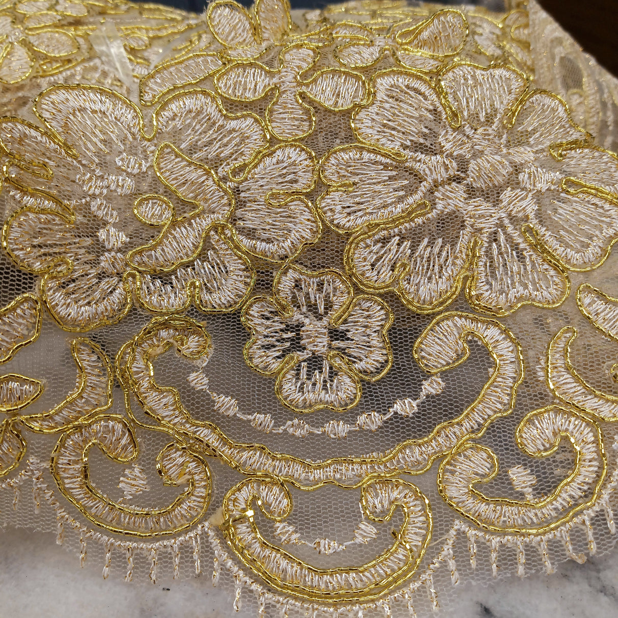 Corded Lace Trimming Embroidered 100% Polyester Net Mesh 6"