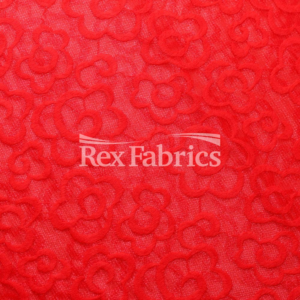 Daisy Dream Mesh Nylon Spandex Fabric - Red Floral Pattern, 58/60" Width (1 Yard)