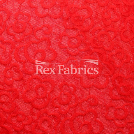 Daisy Dream Mesh Nylon Spandex Fabric - Red Floral Pattern, 58/60" Width (1 Yard)