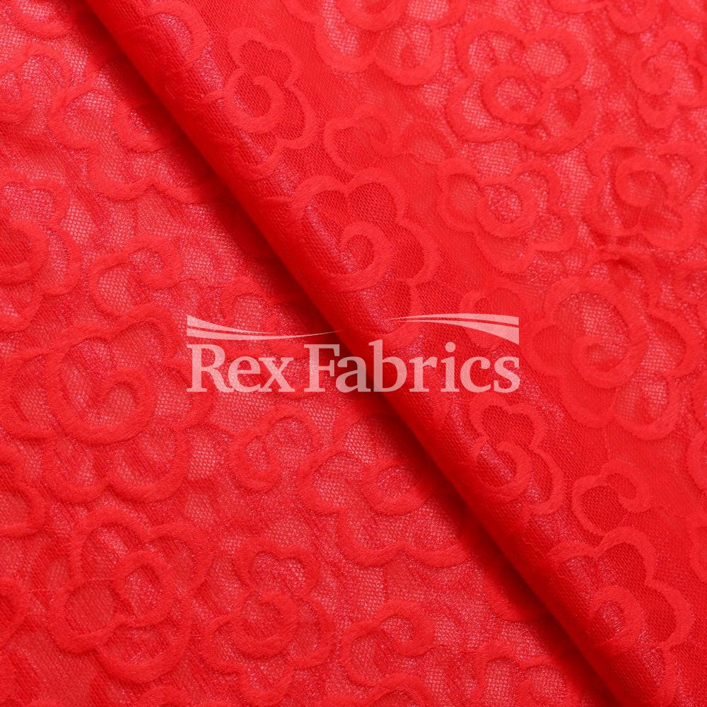 Daisy Dream Mesh Nylon Spandex Fabric - Red Floral Pattern, 58/60" Width (1 Yard)