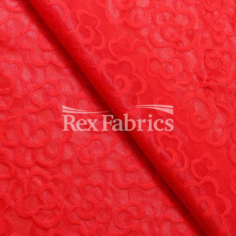 Daisy Dream Mesh Nylon Spandex Fabric - Red Floral Pattern, 58/60" Width (1 Yard)